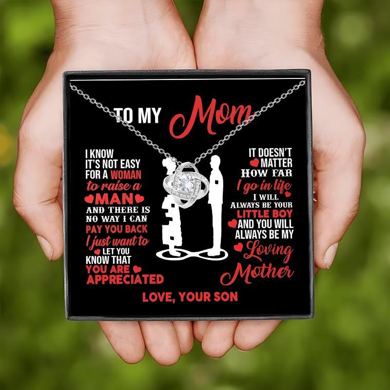 Mother's Day Gift Boxed Love Knot Necklace, Fashionable Pendant Jewelry From Son, Ideal for Mother's Day Christmas Thanksgiving