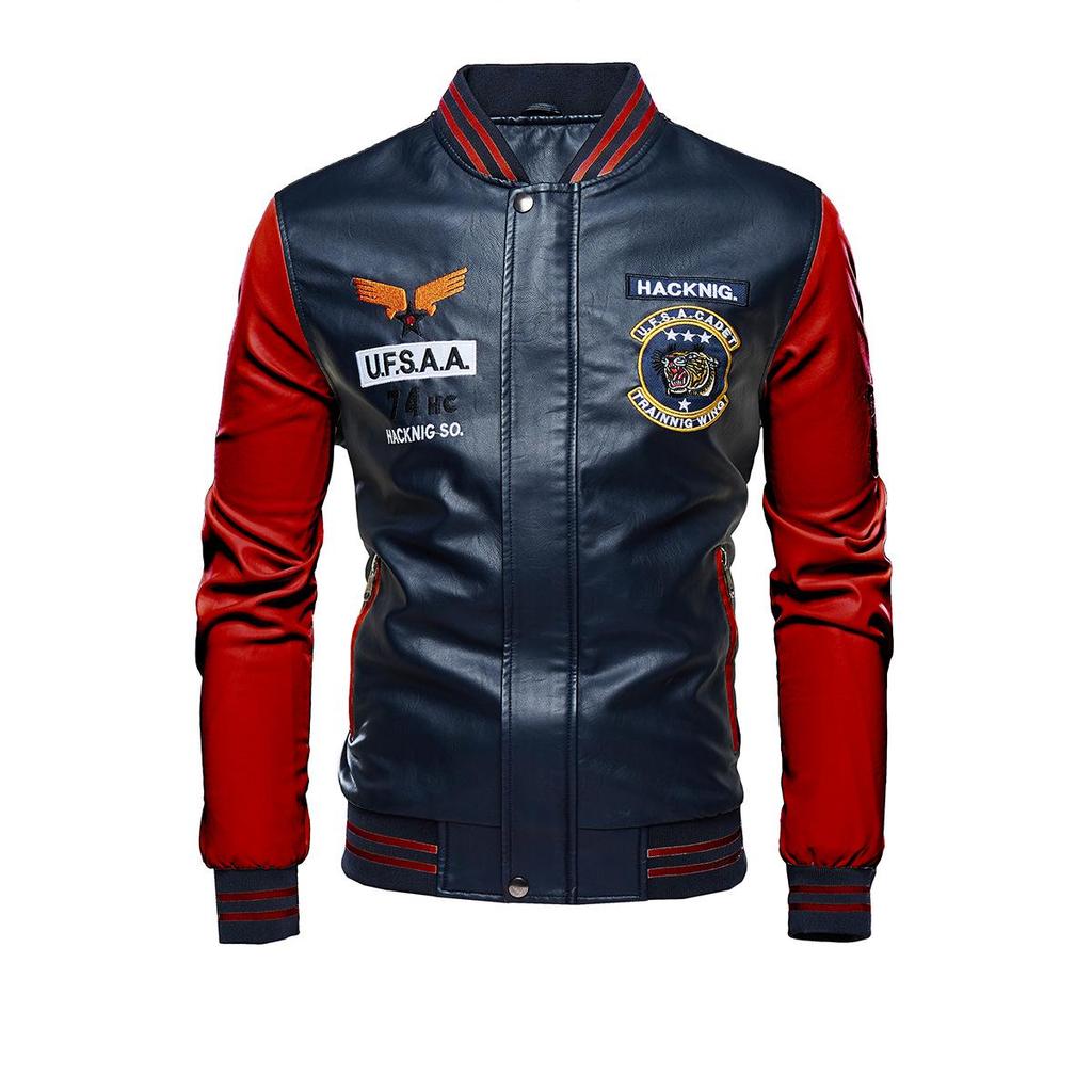 Motorcycle Leather Men's Leather Jacket Fashion Embroidered Baseball Uniform