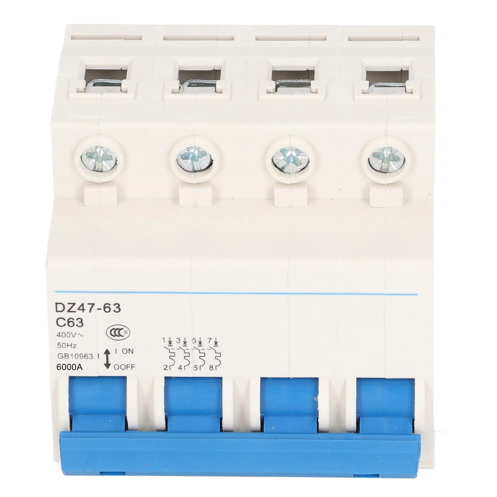 

Mini Circuit Breaker 4 Pole 63A Current Breaker Protector Circuit Switch for Resident 400V