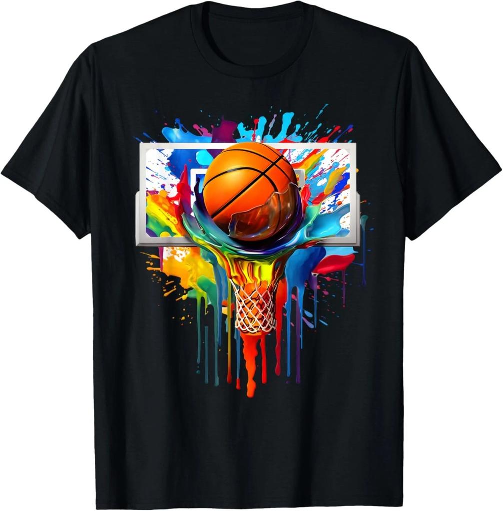 Colorful Basketball Tie Dye Color Splash Hoop Net Slam Dunk T- Shirt