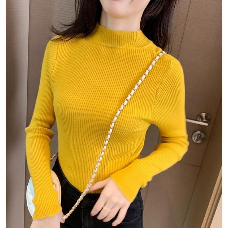 Autumn/winter Semi-turtleneck Pullover Knitted Women Sweater Casual Solid Color Slim Fit Bottoming Shirt Fashion Inner Office Lady Clothing
