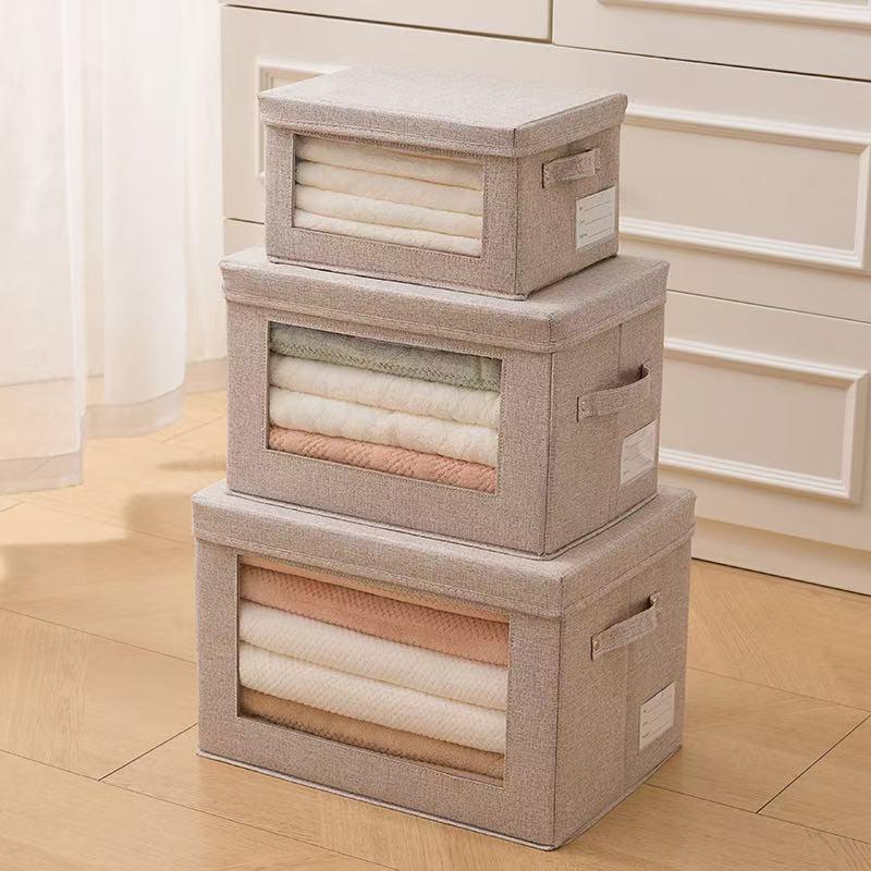Foldable Fabric Storage Box With Lid Large Capacity Clothes Organizer Bedroom Closet