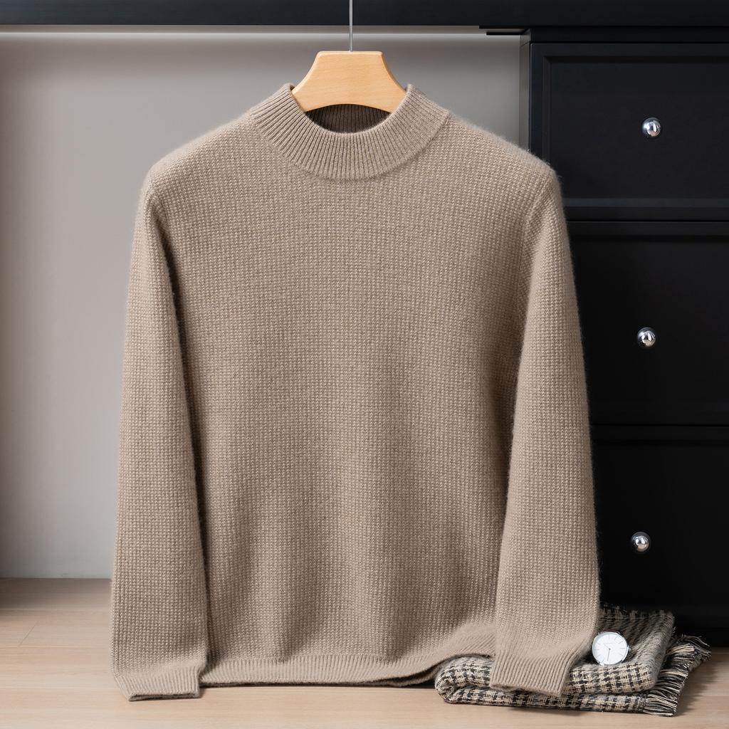 High-end pure cashmere shirt semi-turtleneck solid color thickened sweater knitted