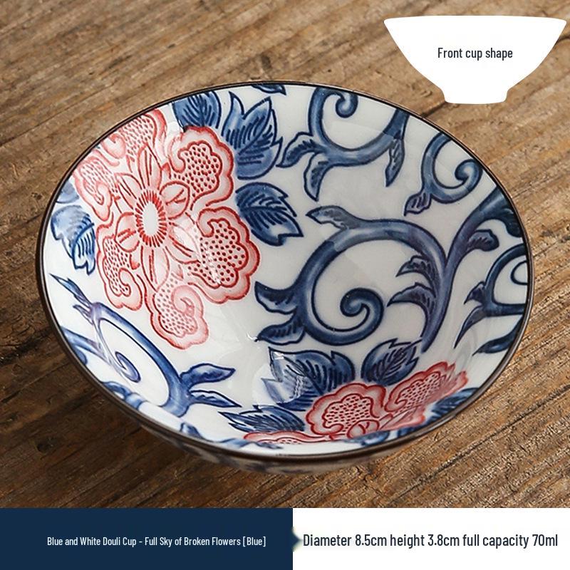 Two-Color Blue & White Porcelain Douli Teacup - Ceramic Kung Fu Master Cup, Japanese Tasting Bowl, Single Tea Cup.