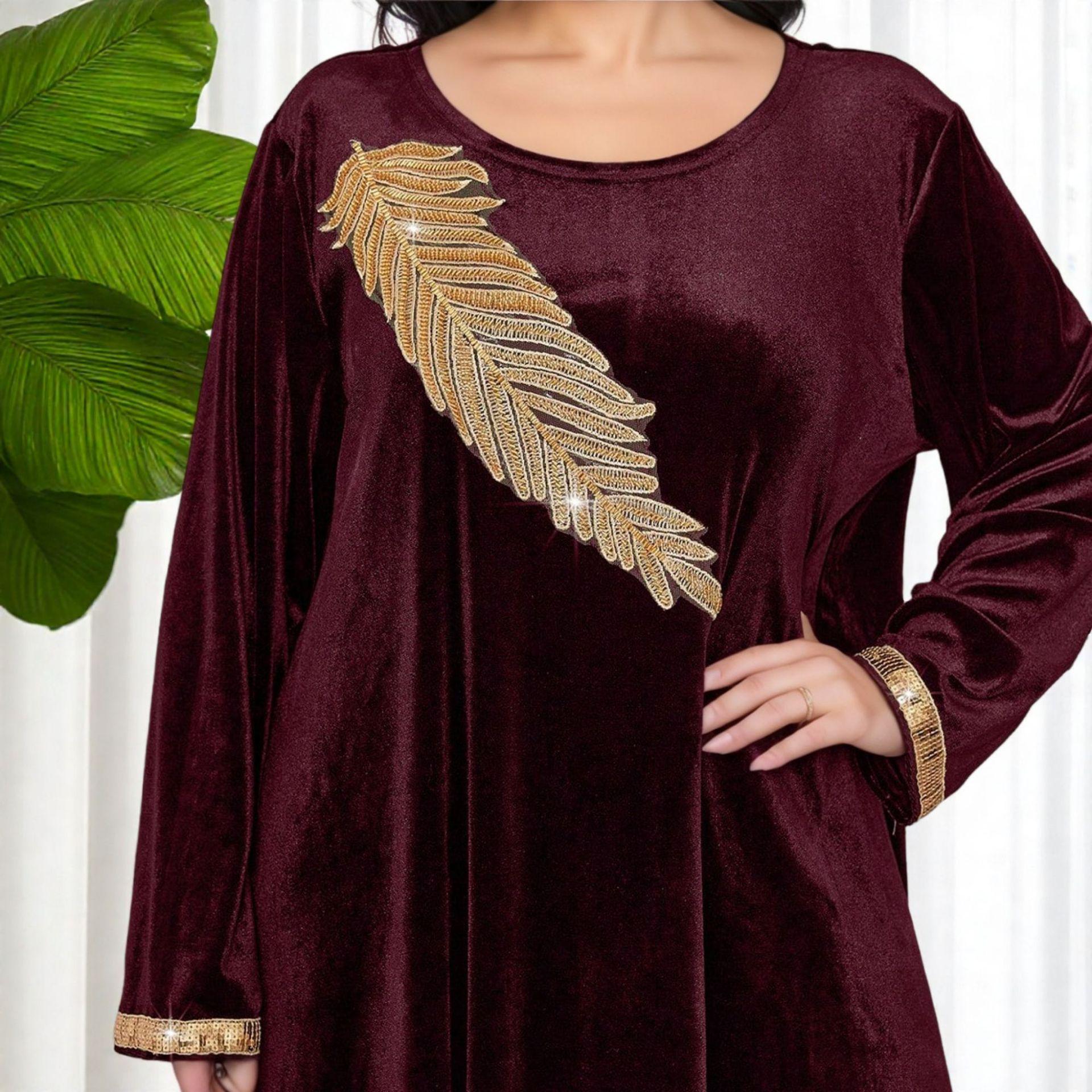 Dubai Islamic Women s Plus Size Long Sleeve Casual Dress S бордовый