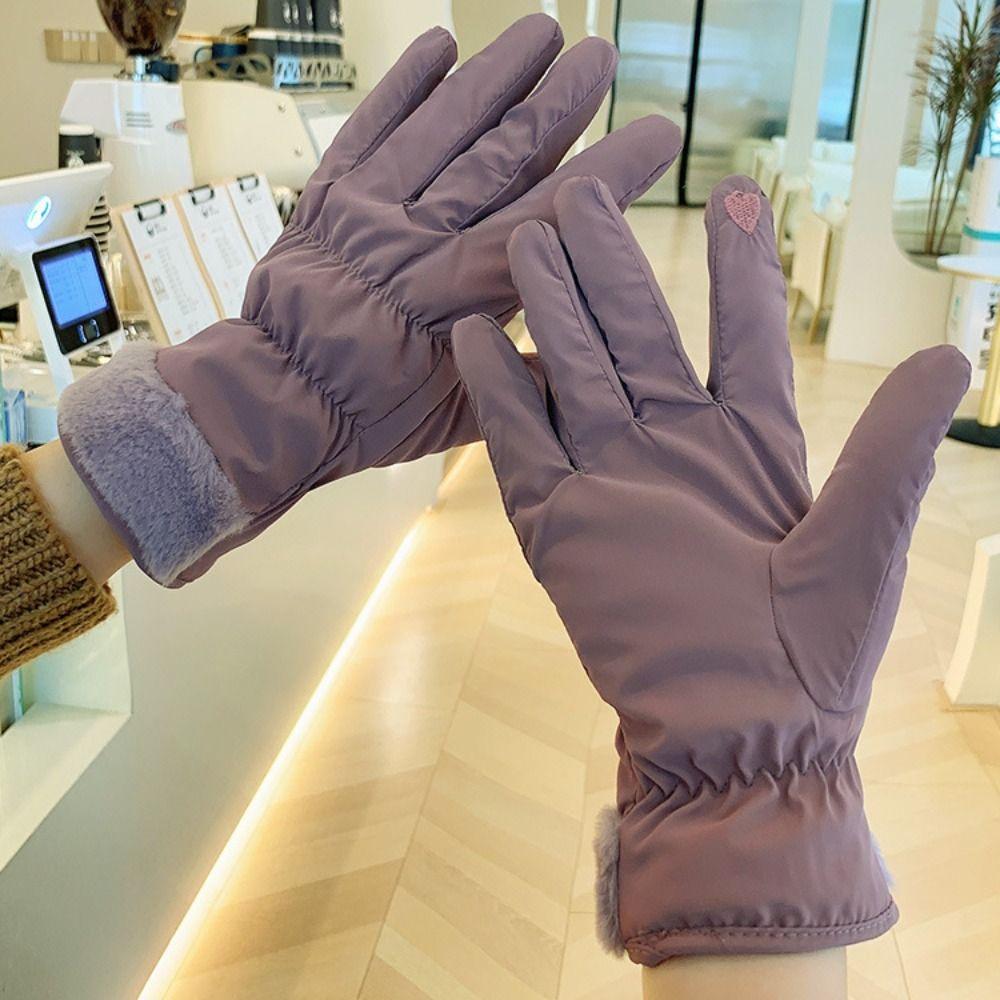 Warm Heart Embroidery Gloves Thicken Winter Plush Gloves Fashion   Cycling
