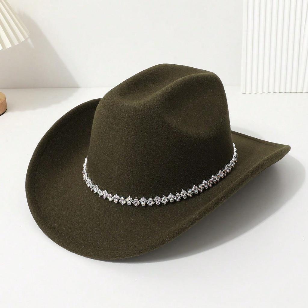 European and American zircon heart-shaped western cowboy hat full of super glittering opal jazz hat men's and women's party casual felt hat
