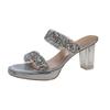 Summer new high heels crystal thick heel outer wear women's sandals women's rhinestone transparent cool slippers large size
