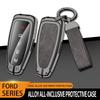 Leather Car Metal Key Case Cover for Ford Explorer Edge Escape Flex Taurus 2011 2012 2013 2014 2015 Keychain Accessories