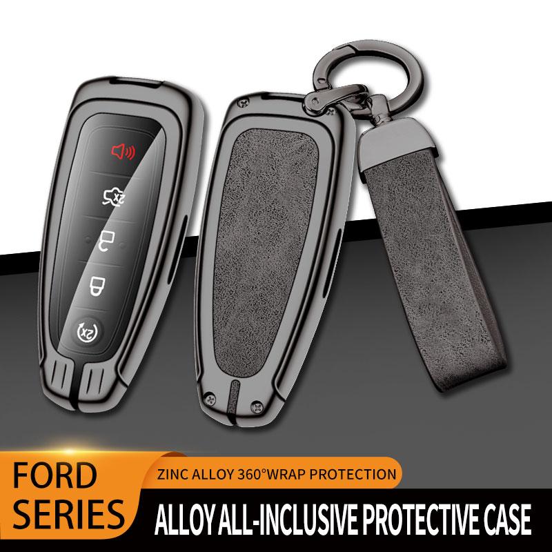 Leather Car Metal Key Case Cover for Ford Explorer Edge Escape Flex Taurus 2011 2012 2013 2014 2015 Keychain Accessories