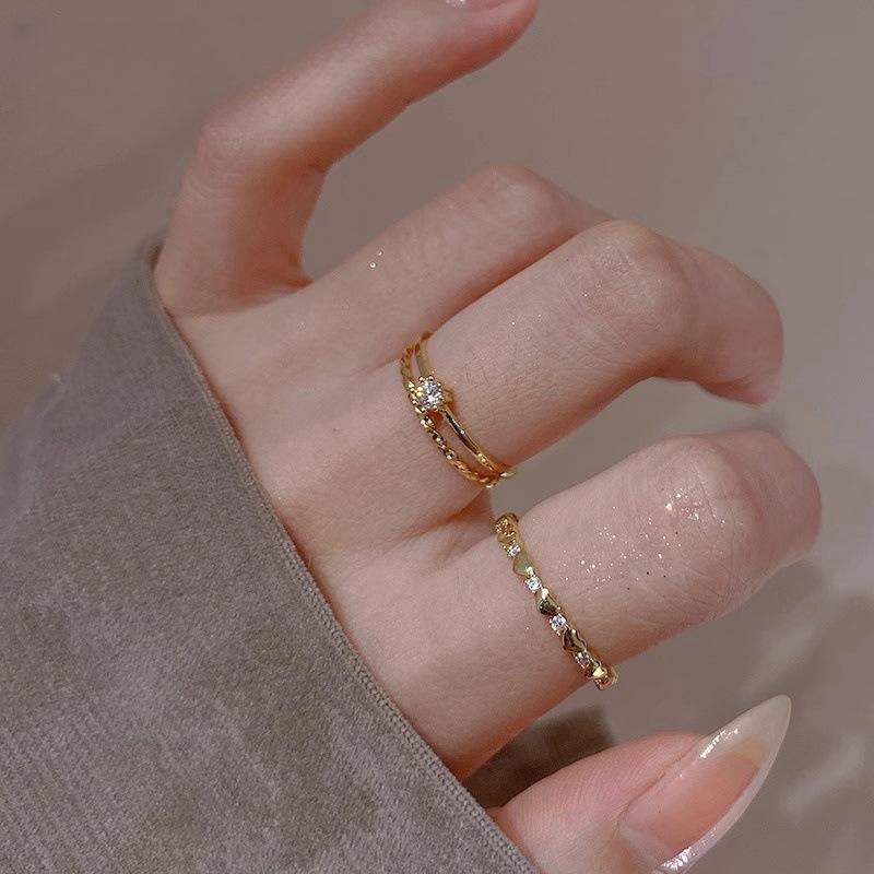 Ins Wind Zircon Plain Ring, Personalized Design, Light Luxury Open Ring, Jewelry Tide