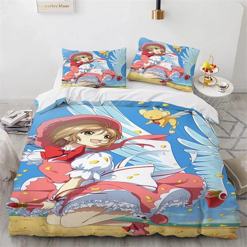 Cardcaptor Sakura Bettwäsche-Set, Bettbezug Bettdecke Bett-Set Steppdecke Kissenbezug, King Queen Twin Größe Jungen Mädchen Erwachsene