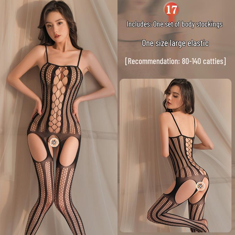 Intrigue Lingerie: Damen Verführung Set mit offenem Schritt und transparenten Netzstrümpfen