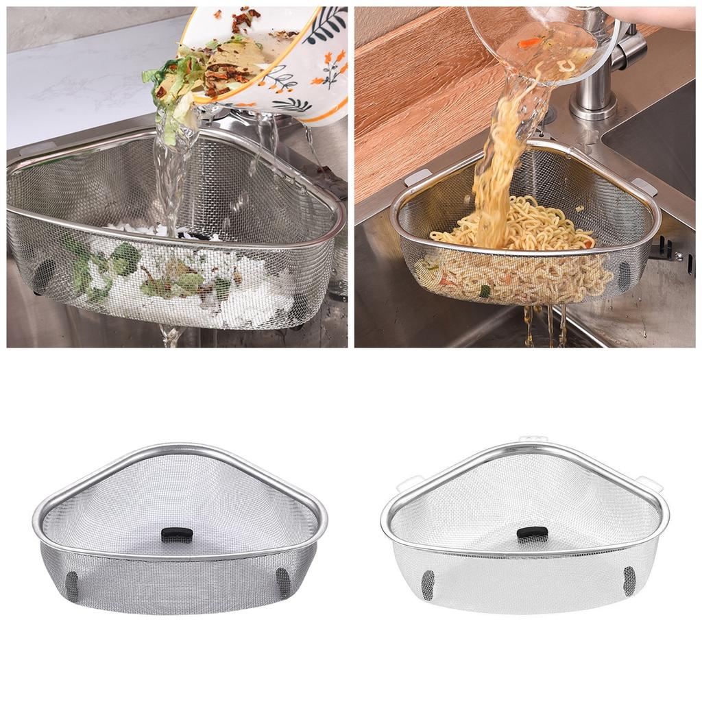 Stainless Steel Kitchen Drain Basket for Vegetables and Residues Space Saving Triangular Strainer Food Waste Filter