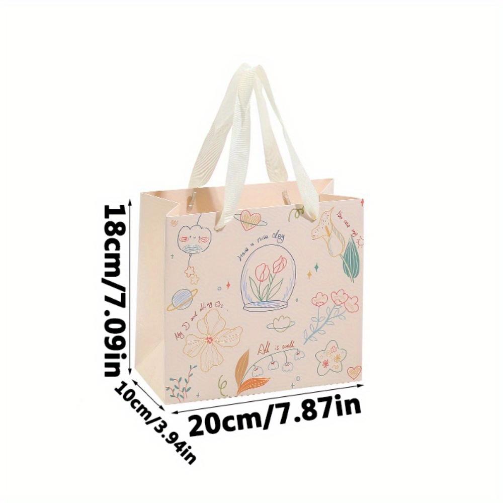 8pcs Party Drawstring Gift Bag White Paper Printed Waterproof Film Light Luxury Handle Lines Simple Pen Painting Soft Interactive Multi-element