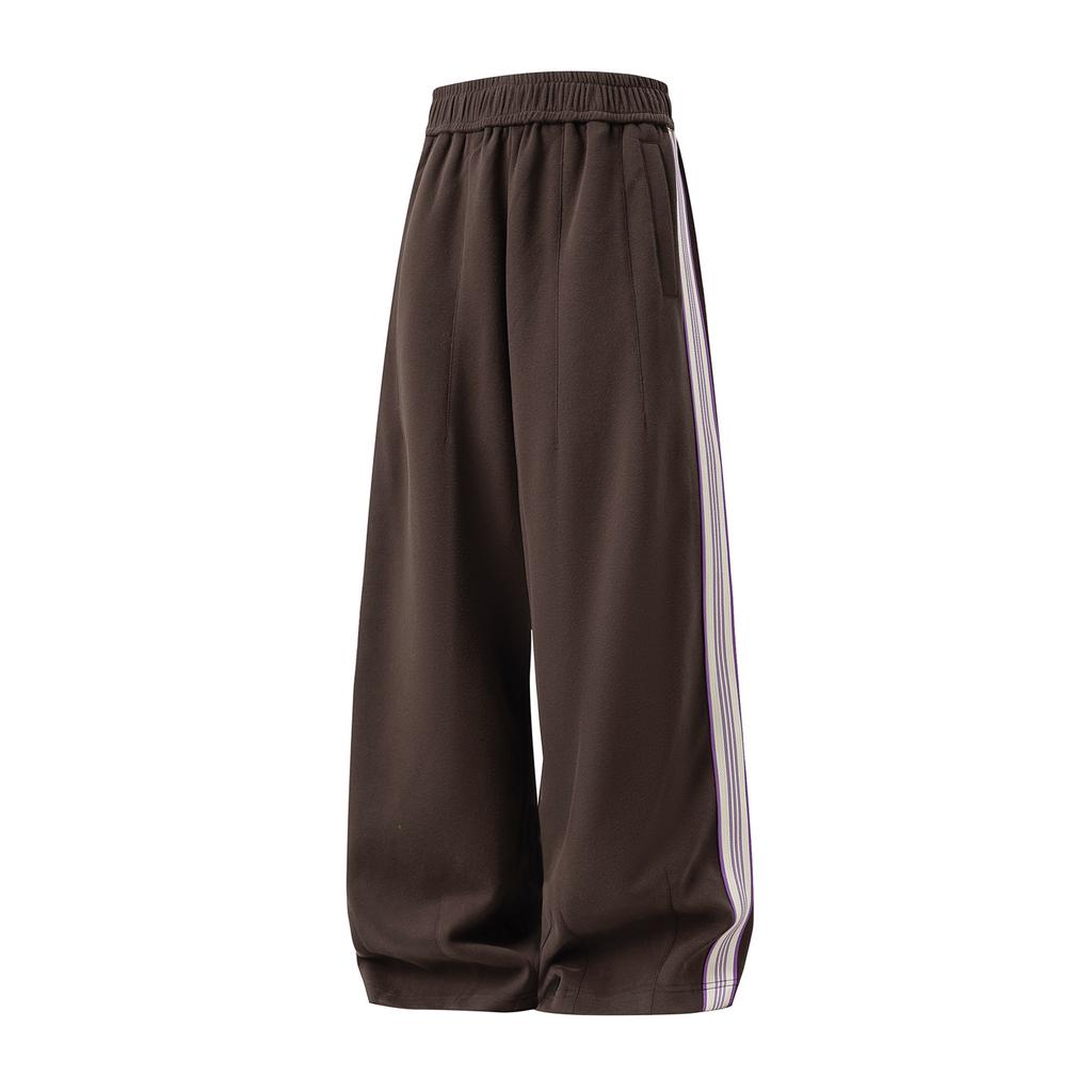 Splicing design contrasting vertical strip casual pants autumn drape loose sweatpants trendy brand retro texture trousers q