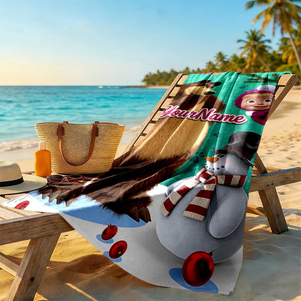 Masha Bear Customized Name Beach Towel Super Soft Microfiber Quickdry Fabric Perfect for Traveling Yoga Camping and Swimming