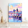 Prague Travel Art Poster Watercolor Czech Republic Wall Art Prints Prague Travel Landscape Canvas Painting Vintage Bedroom Art