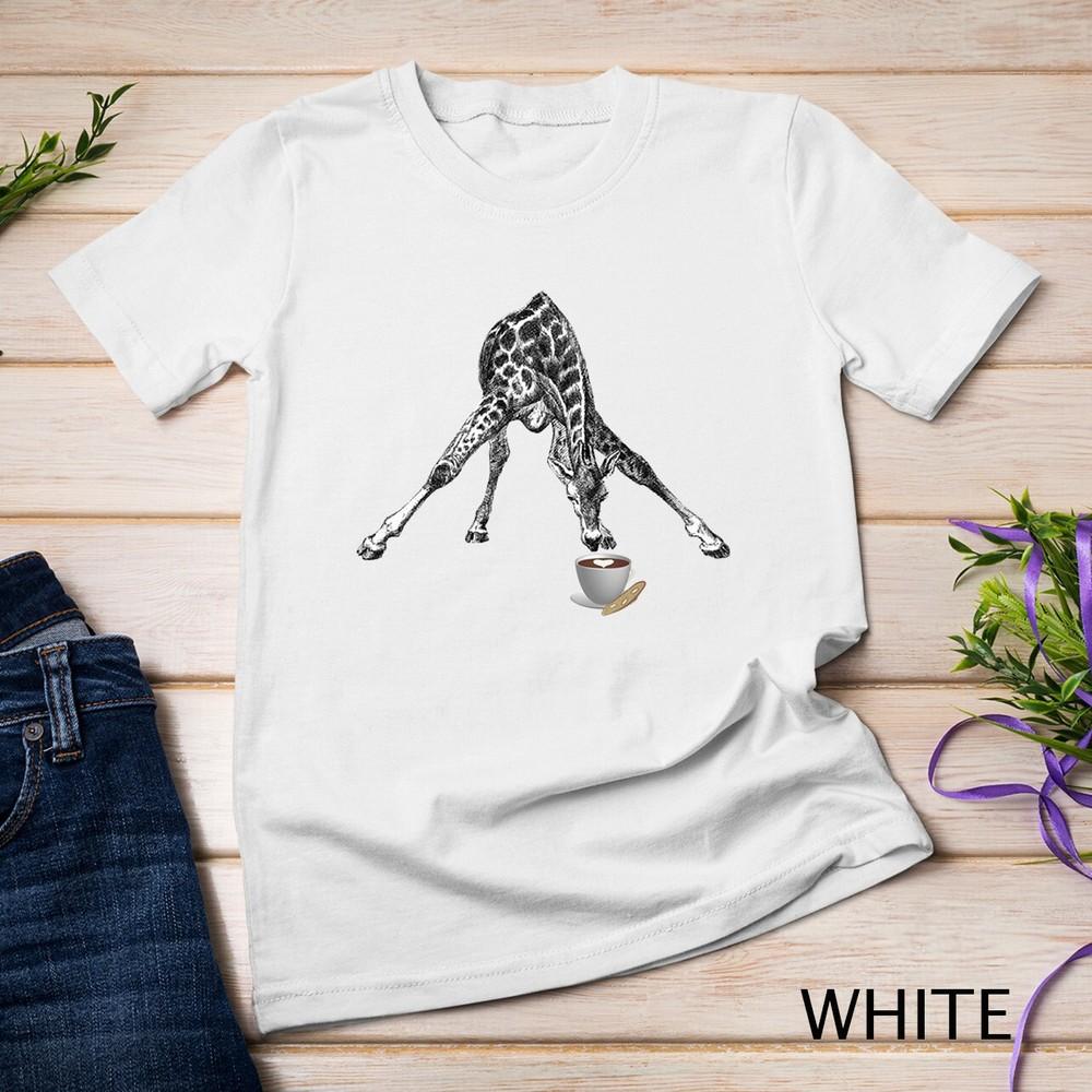 

Giraffe Awkwardly Kneeling to Drink Cappuccino with Biscotti Unisex T-shirt 2XL
