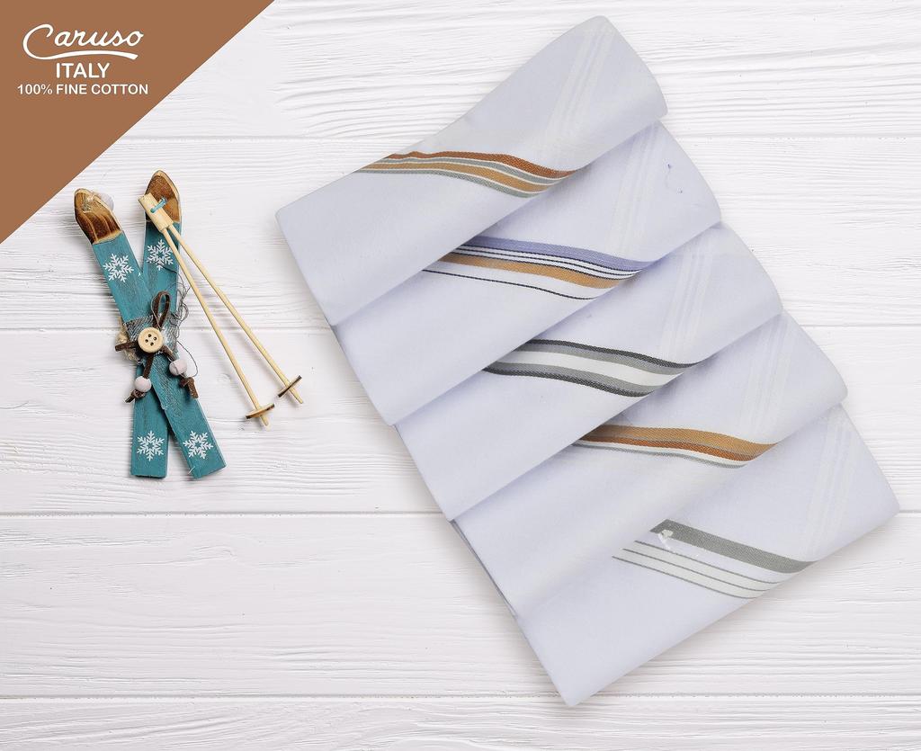 Caruso Italy Men's Premium 100% Pure Cotton Handkerchiefs with Base Color Border - 5-Pack, One Size Fits Most, White