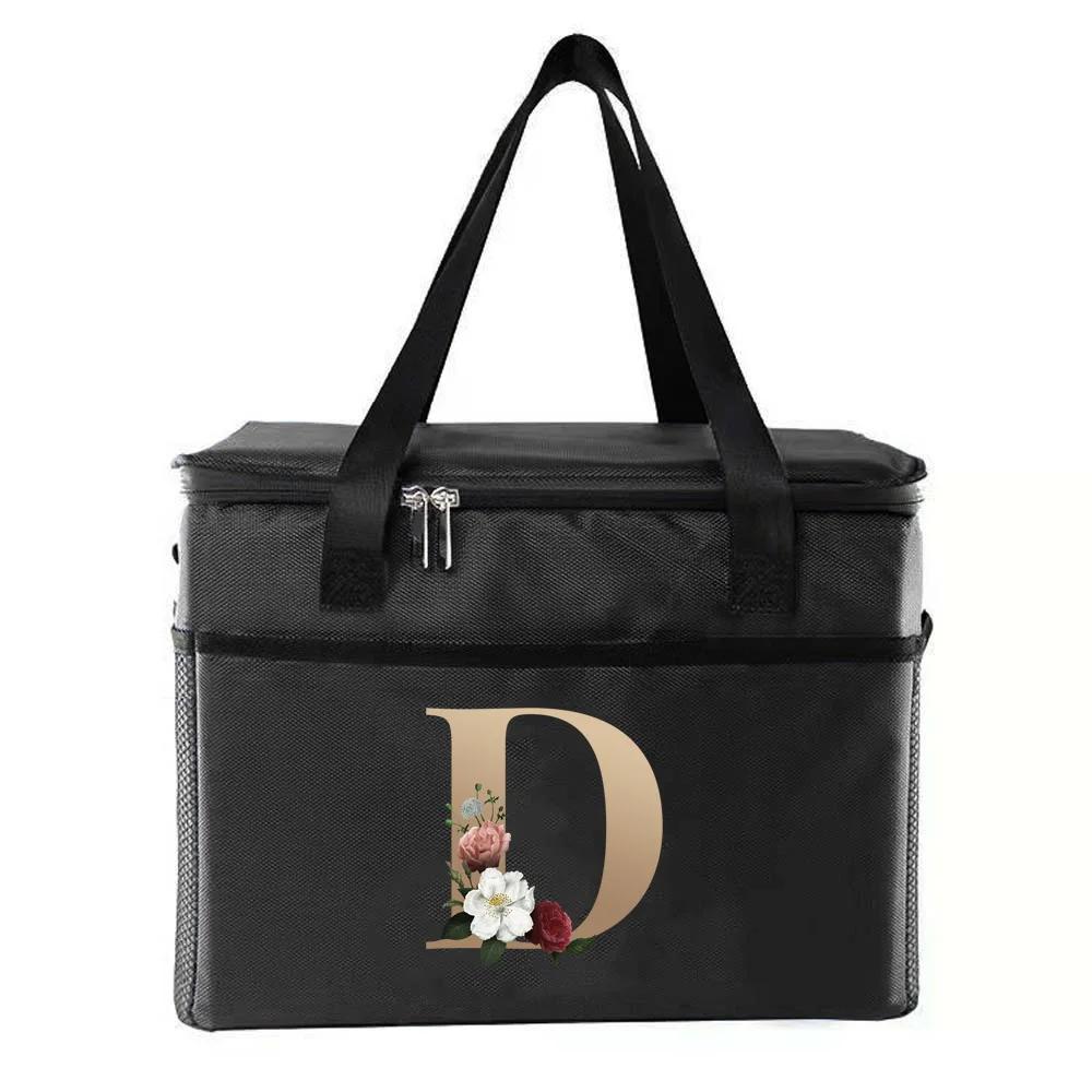 Thermal Bag Portable Lunch Bags Insulated Cooler Bag Food Bento Bags Printing Gold Letter Series Travel Picnic Storage Ice Bags