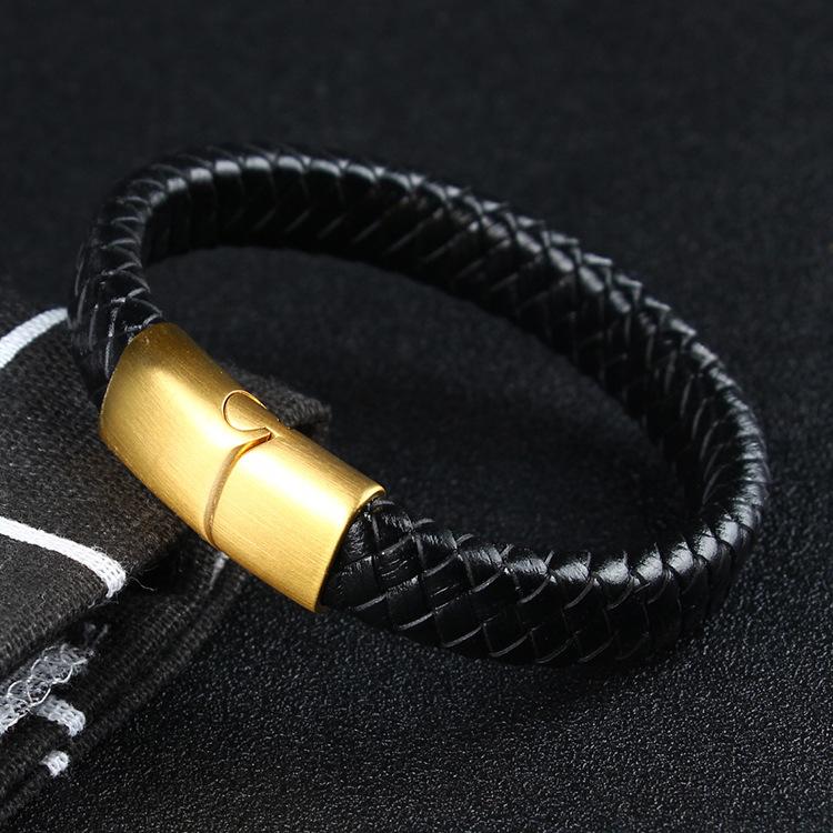 1Pcs PU Leather Rope Stainless Steel Smooth Magnetic Buckle Hand-Woven Bracelet For Simple Women Men Jewelry Gifts