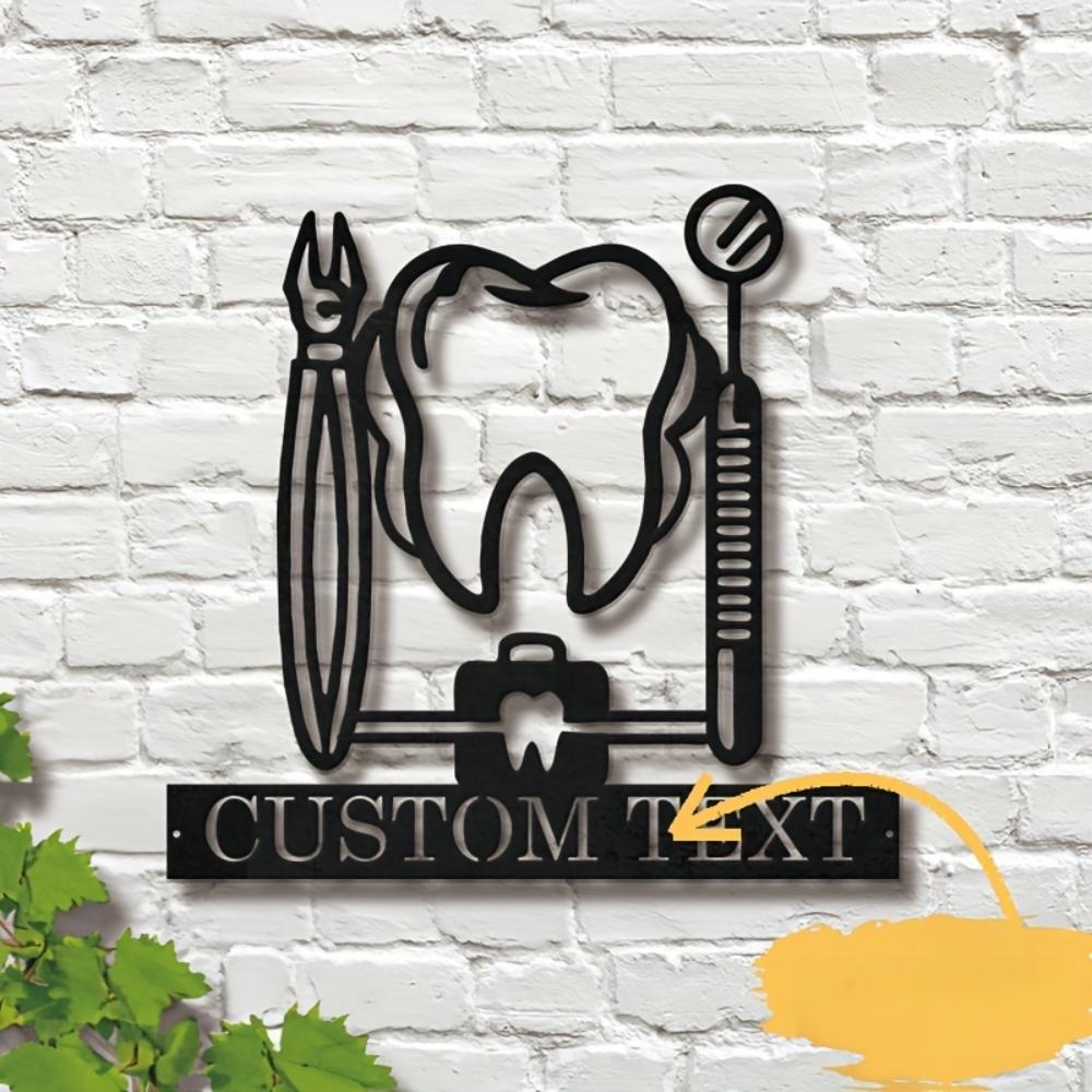 Exquisitely Handcrafted Custom Dental Office Metal Wall Decor Name Tag Floral Tool Design Vintage