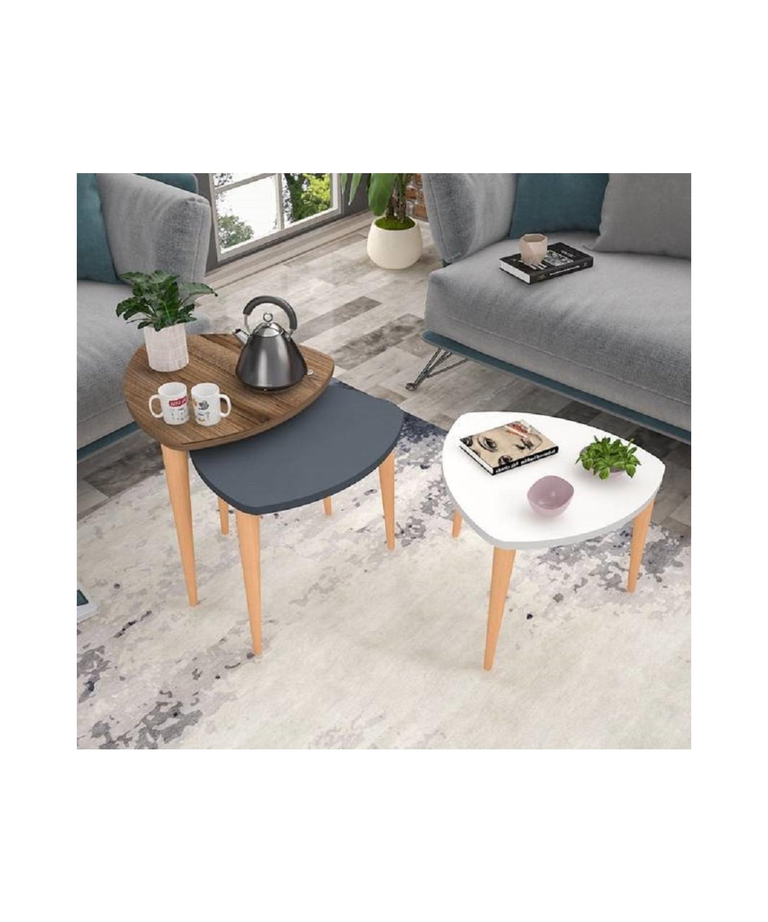 

Flora Roll Coffee Table Wooden Leg Triple Nesting