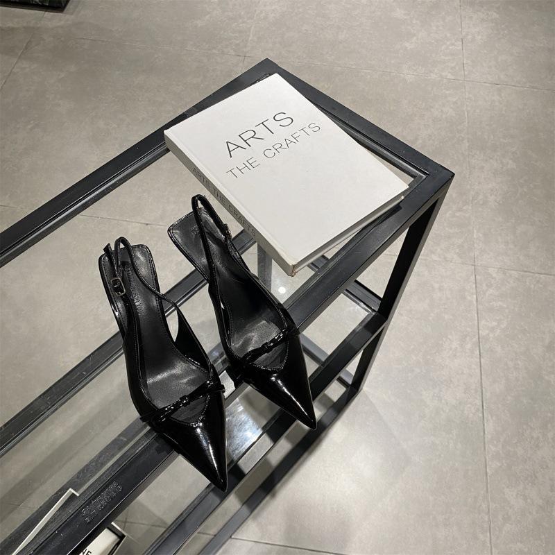 2025 Spring and Autumn New Pointed High Heels Niche Temperament Single Shoes Women's Patent Leather Bow Thin Middle Heel Bag Head