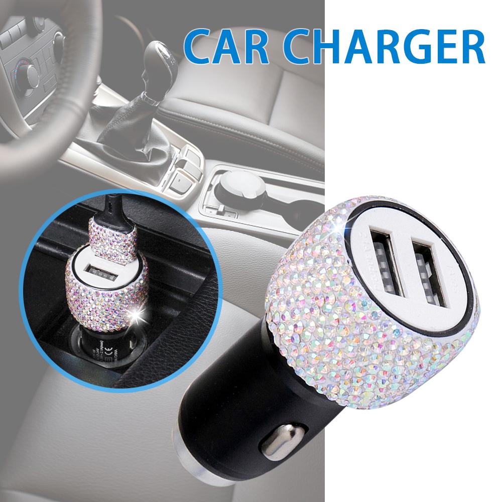 Car Charger Bling Diamond Dual USB Car Adapter Safety Hammer Handmade