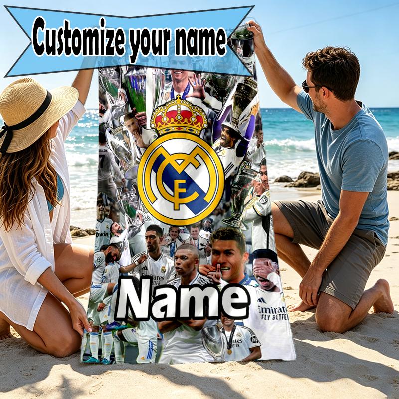 Custom Name Personalized Football team Print Beach Towel, for Trip Camping Beach Party Home Decor, Birthday Gift for Family & Friends