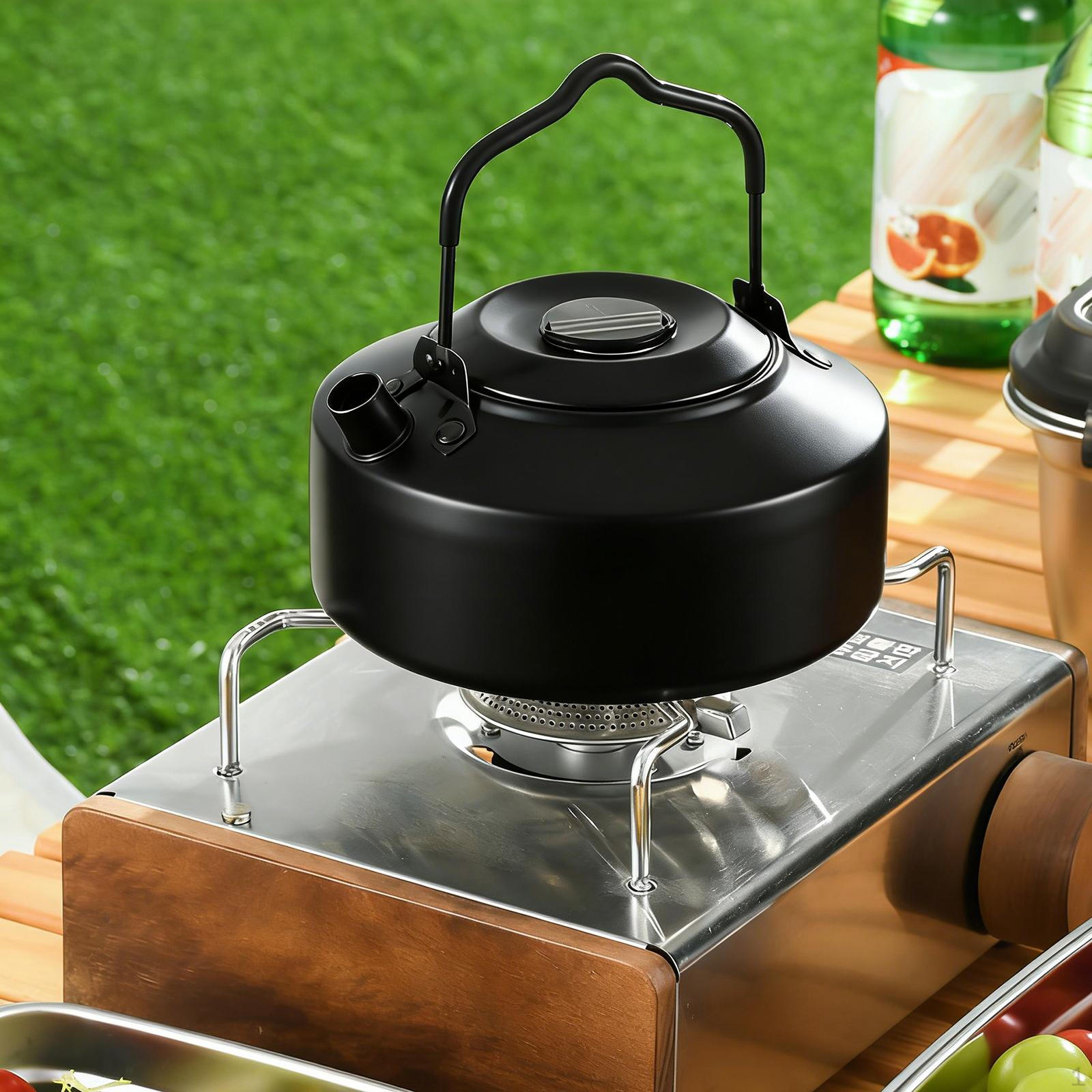 

Outdoor Camping Kettle with Handle Lightweight Fast Heating Multipurpose 1L Water Boiler Teapot for