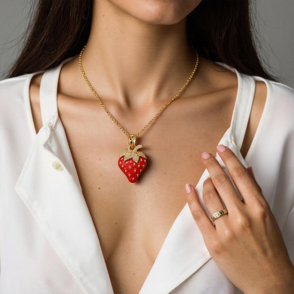 Strawberry Pendant Necklace Simple Necklace Titanium Steel Texture Date Jewelry for Music Festivals and Fashion Shows