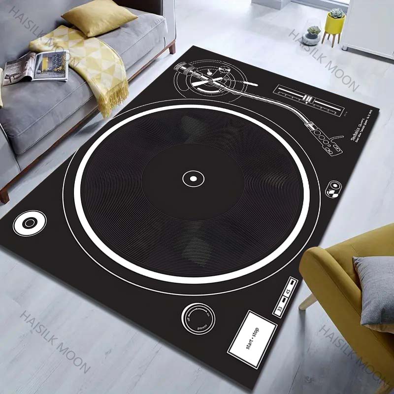 Alfombra Impresa para Tocadiscos de Vinilo para Dormitorio, Sala de Estar, Mesita de Noche, Sofá, Felpudo, Decoración Moderna para el Hogar, Alfombra de Área, Tamaño Grande