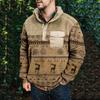 Men's Printed Plush Warm Coat Fleece Sweater Casual Coat Pocket Sweater  Winter Coat