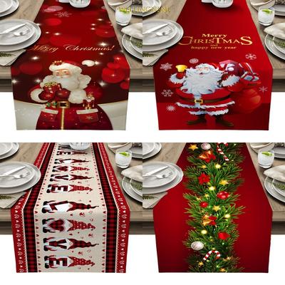 Runner da tavola natalizio in lino rosso scozzese per feste, decorazione per tavolo da cucina, tovaglia lunga
