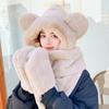 Bear Hat Women's Winter Warm Three-piece Scarf Versatile Winter Plush Ears Cute Hooded Scarf Integrated