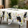 1 Piece Of Kitten Themed Printed Tablecloth, Country Farmhouse Style, Black Kitten, Flower Pattern Design, Multiple Sizes Available, Suitable For Spri