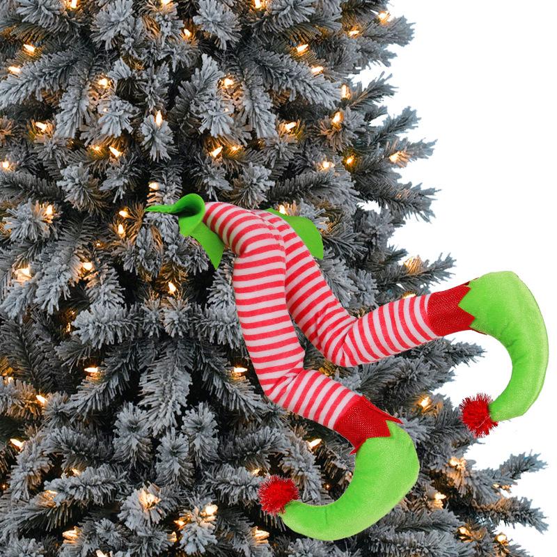 New Christmas Green Fabric Elf Legs Props Doll Decorations Pendants Holiday Puppets Christmas Tree Decoration home accessories
