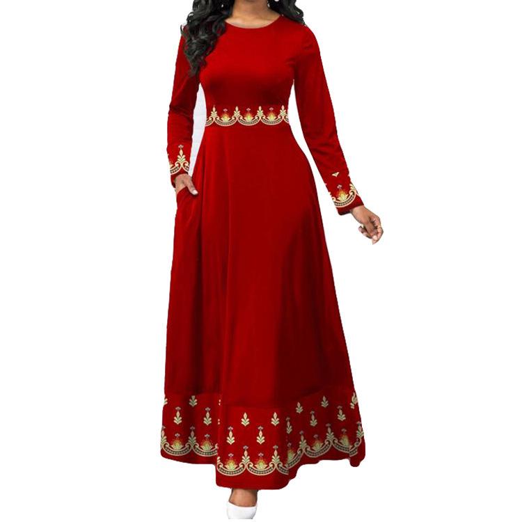 

Retro Print High Waist Maxi Dress for Women XXL