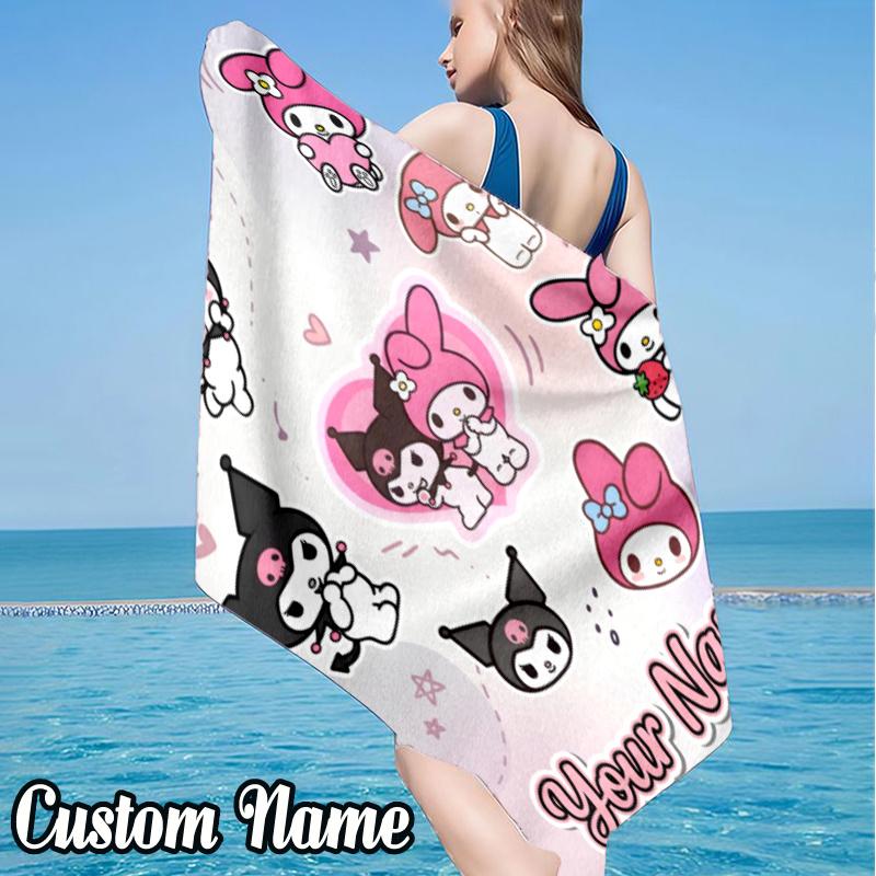 Custom Name Anime Cat Beach Towel - Soft, Ultra-Absorbent Microfiber, Lightweight, Perfect for Beach, Parties, Travel, Camping