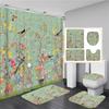 Chinese Style Flowers And Birds Waterproof Shower Curtain Set Toilet Seat Cover Bath Non-Slip Mat Rug Carpet Bathroom Decor