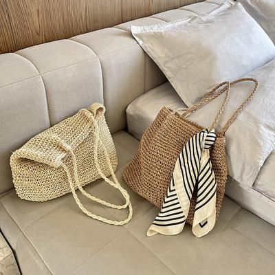 Modische Strohtasche Damen Herbst und Winter Vielseitige Lässige Umhängetasche Damen Gewebte Tasche Große Kapazität Strandtasche