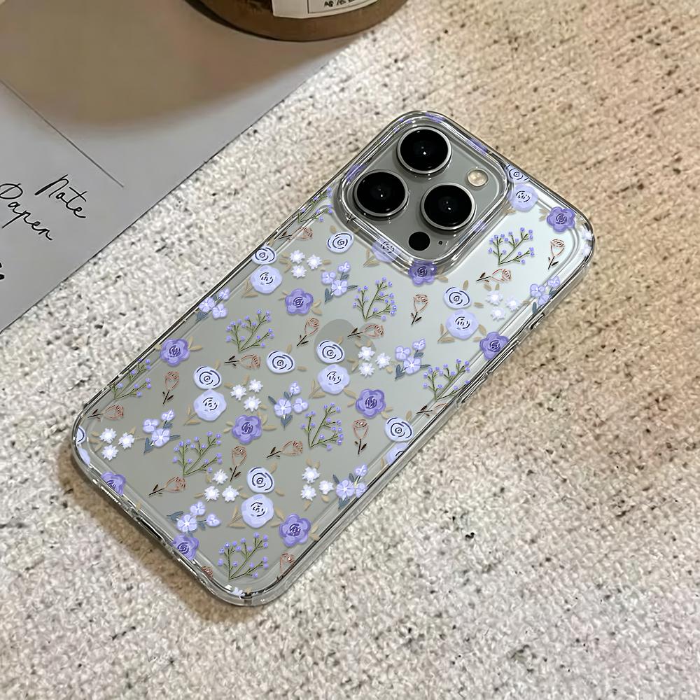 Phone Case For Iphone 12 15 Plus 14 17 Air 11 Pro Max 13 16 Purple Flowers Pink Skin Friendly Raised Lens Anti Scratch Cover