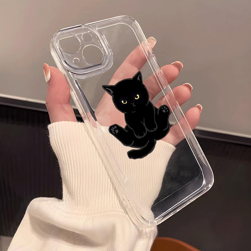 Black Cat Sitting Design Transparent TPU Phone Case Suitable for iPhone 17 16 15 14 13 12 11 Pro/Max/Plus Anti Drop Back Cover