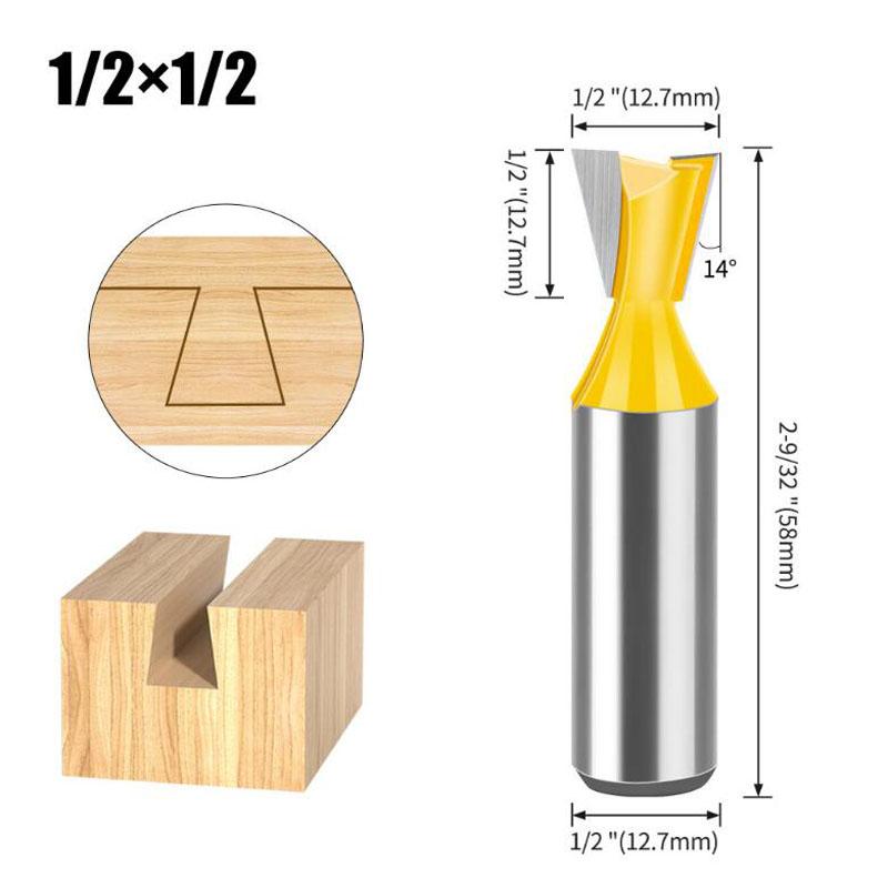 5 bucăți 12 mm 1/2 inch cu coadă de rândunică Set de freze pentru îmbinare freza pentru lemn, 14 grade