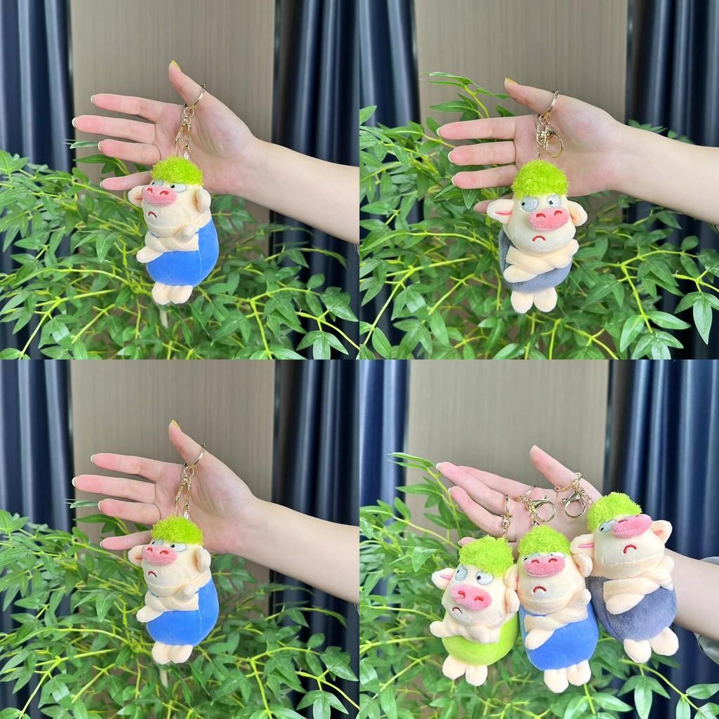 Charming Grey And Light Blue Plush Pig Doll Keychain Super Soft Material 13cm