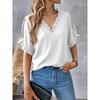 Summer Casual Short Sleeve Shirt Women V Neck Ruffle Design Loose Tee Tops Solid Elegant Women T-Shirts
