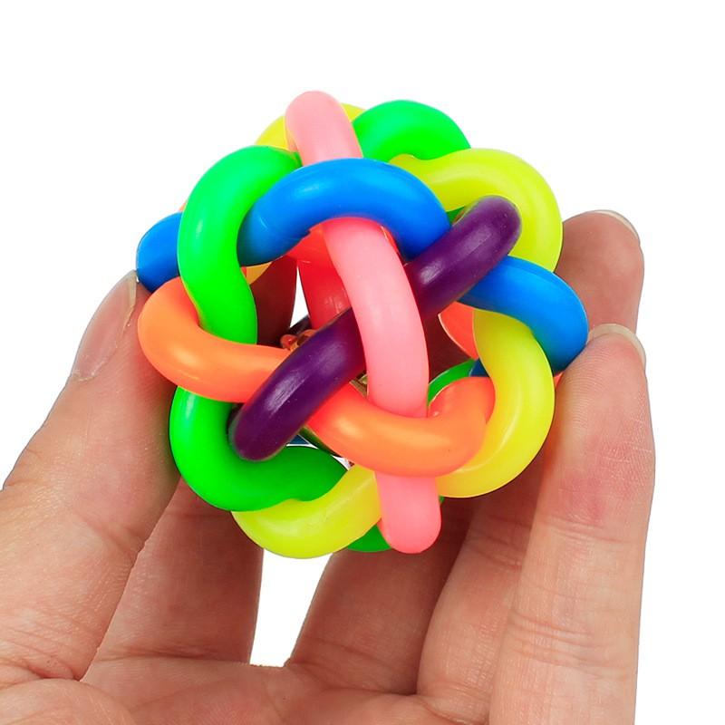 Small PVC Dog Toy Ball With Bell - Braided Chew Puppies Dogs Colorful 5.5cm