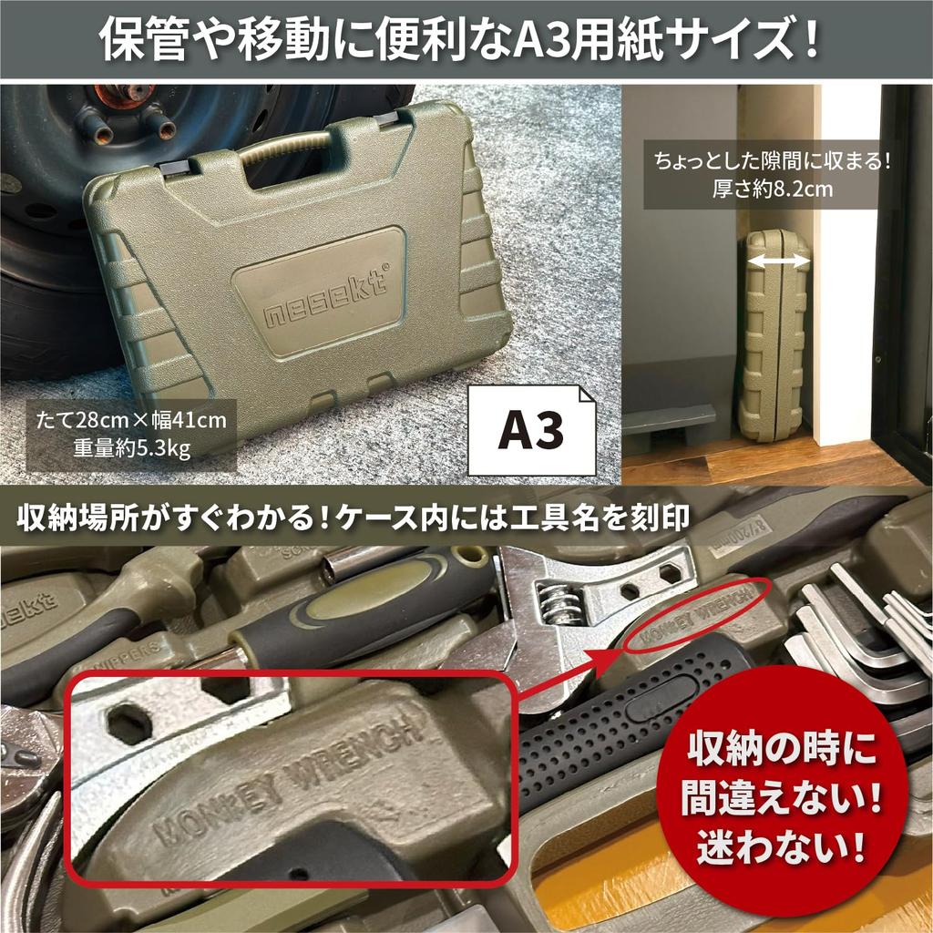 nesekt 79-piece Hand Tool Set NTTS110-79OGR with Through-Type and Insulated Screwdrivers in Hard Carry Case